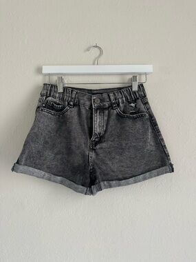 Sincerely Jules Washed Black High-Rise Rolled Hem Jean Shorts